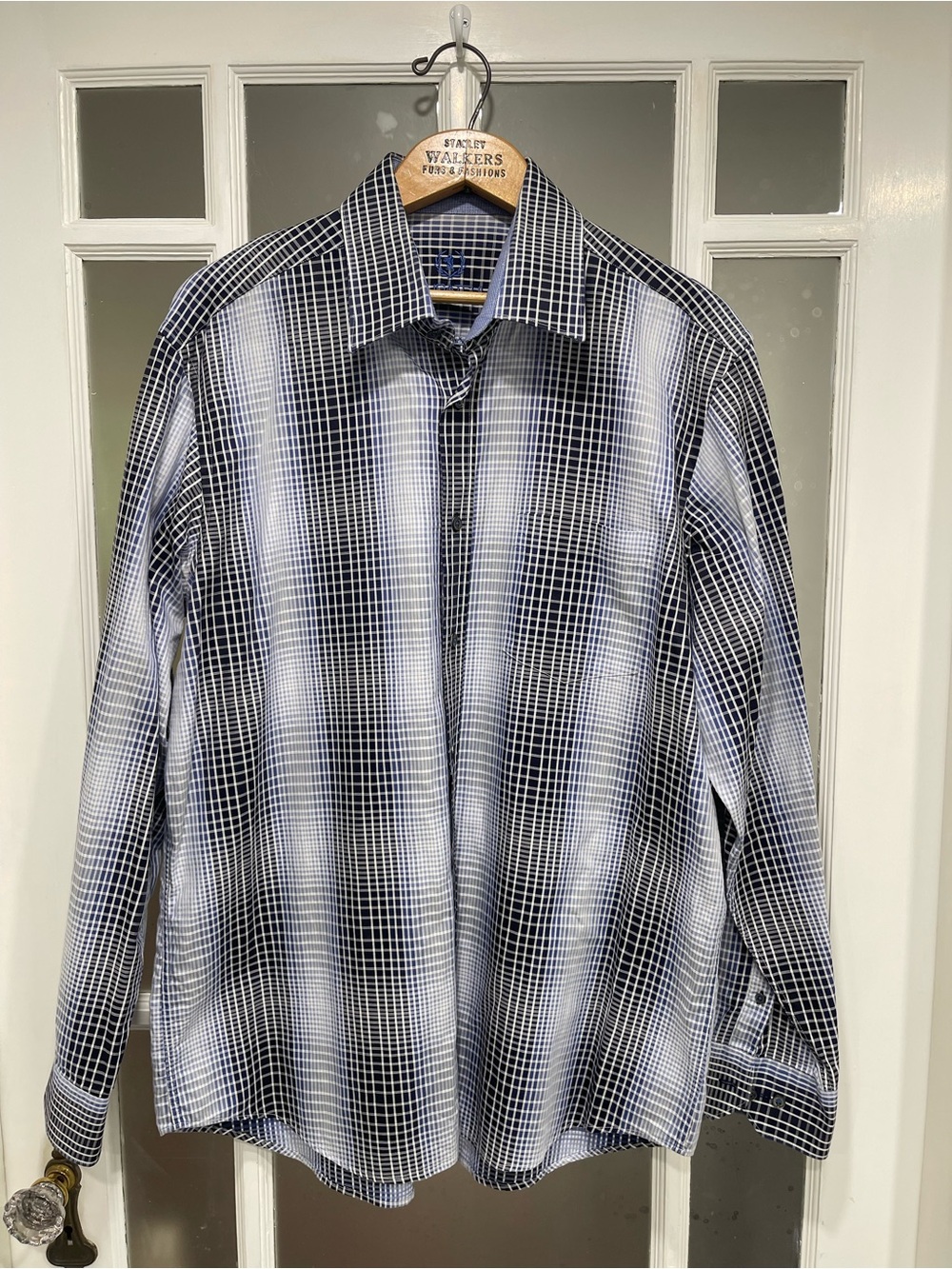 Bugatchi Blue & White Grid-Pattern Dress Shirt